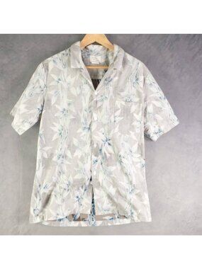 Kalani Designs Shirt Men's Medium Gray Floral Hawaiian Camp Aloha Reverse Print